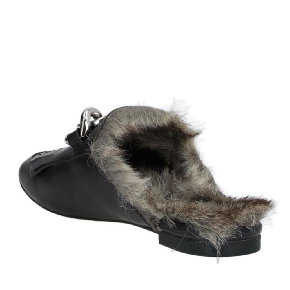 Jeffrey Campbell Leather Faux Fur Mule Slide Loafers Chunky Buckle Size 6 - Picture 3 of 12